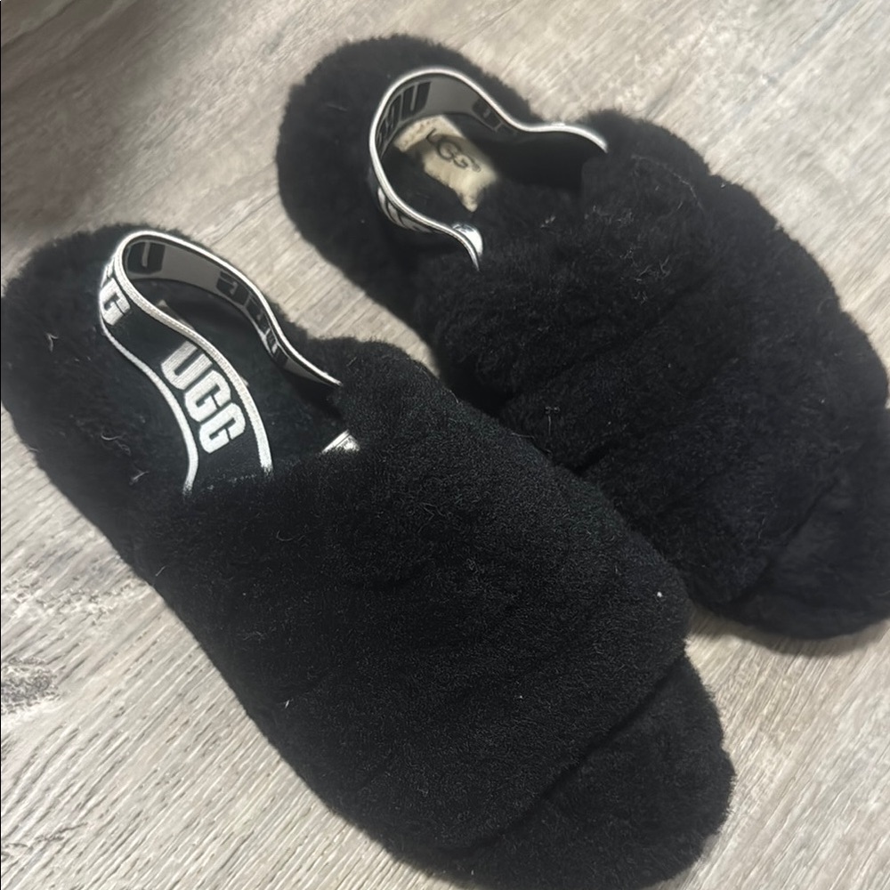 UGG Black Fluffy Slippers